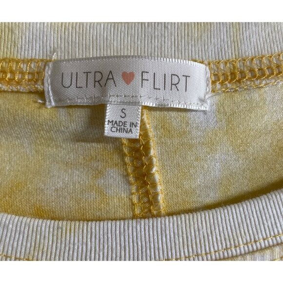 Ultra Flirt Yellow Tie-Dye Graphic Print T-shirt Short Sleeve Womens Size Small - Picture 6 of 8